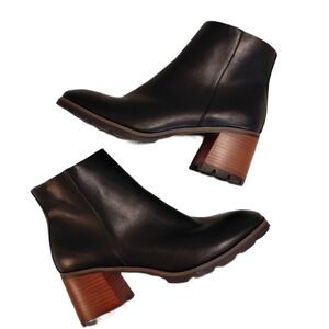 Korks Chandler Black Leather Block Heel Ankle Boots Chunky Booties Size 10